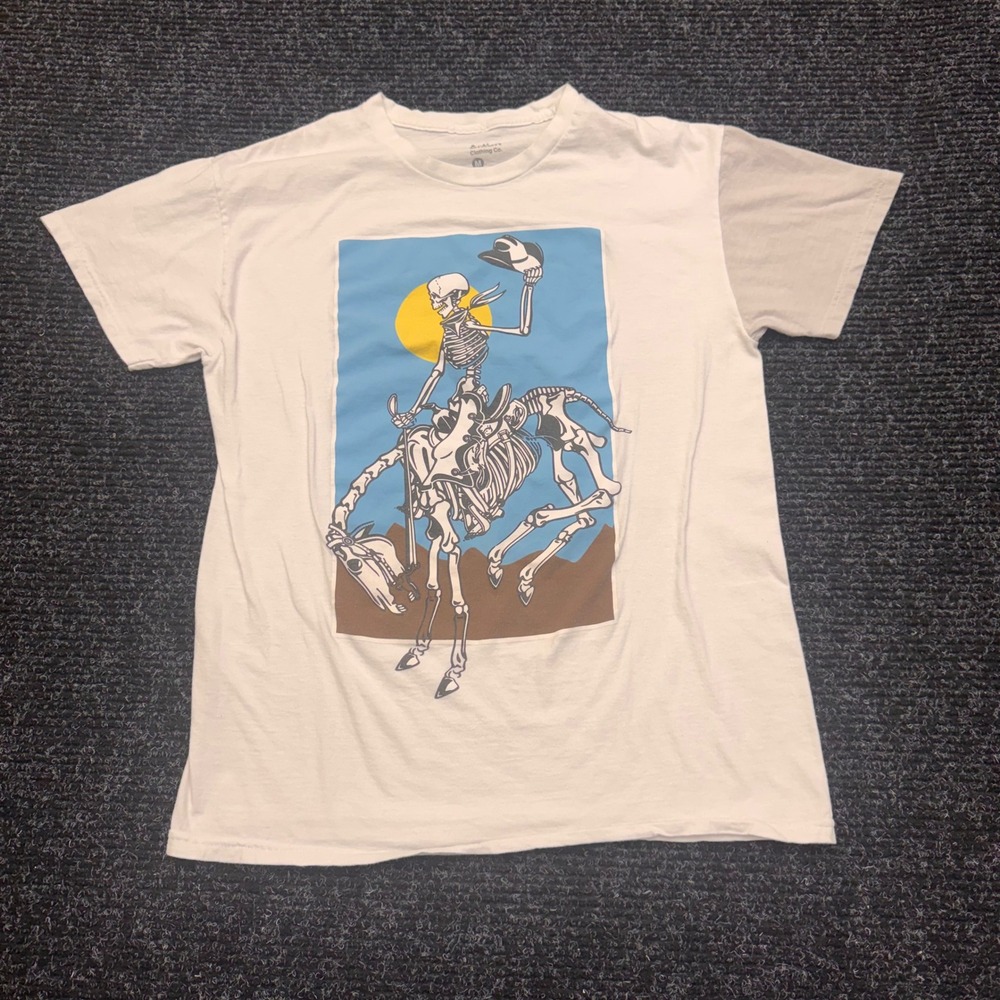 Artist Union Skeleton Cowboy Horse Graphic T-Shirt White Mens Medium